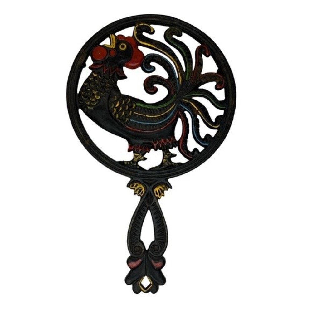 Vintage 50s Wilton MCM Cast Iron Painted Rooster Trivet Handle Hot Plate Decor